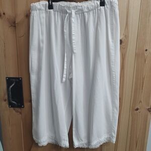 Studio Woman JPR Sz 2X White Wide Leg Cropped Pants‎ Raw Hem Elastic Waist Boho